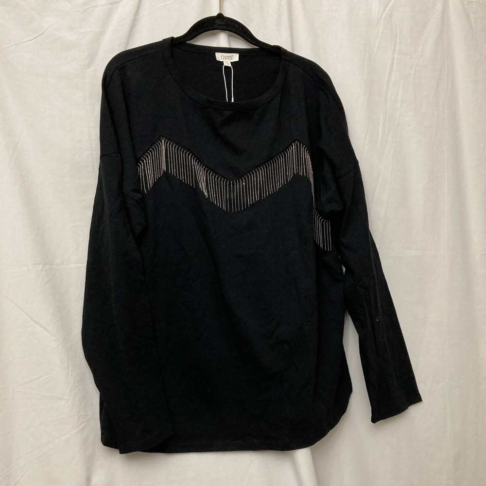 NWT Oddy‎ Women's Black Rhinestone Fringe Long Sleeve Top - SZ 2XL